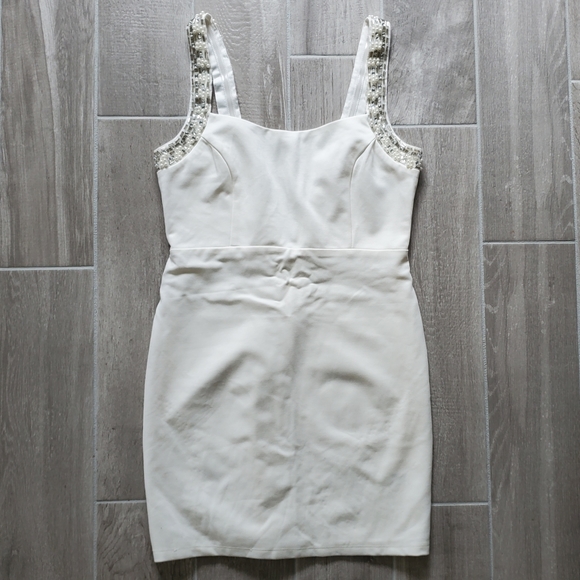 Lulu's Size Large Backless Beaded Ivory Bodycon Dress - Picture 2 of 8